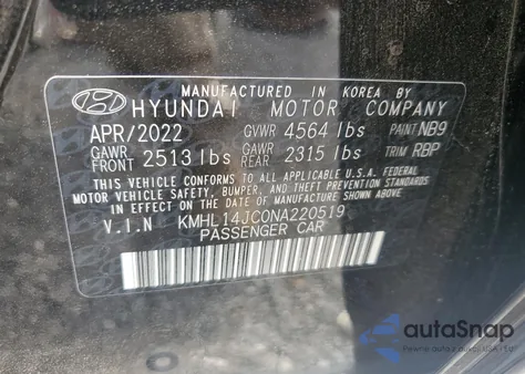 2022 Hyundai Sonata N Line z USA, uszkodzony, nr VIN KMHL14JC0NA220519